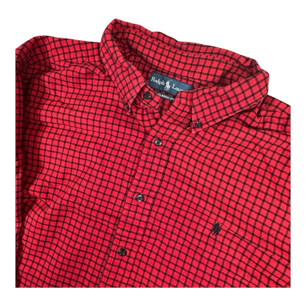 Ralph Lauren Classic Mens‎ XXL Red Black Check Lightweight Flannel Button Shirt